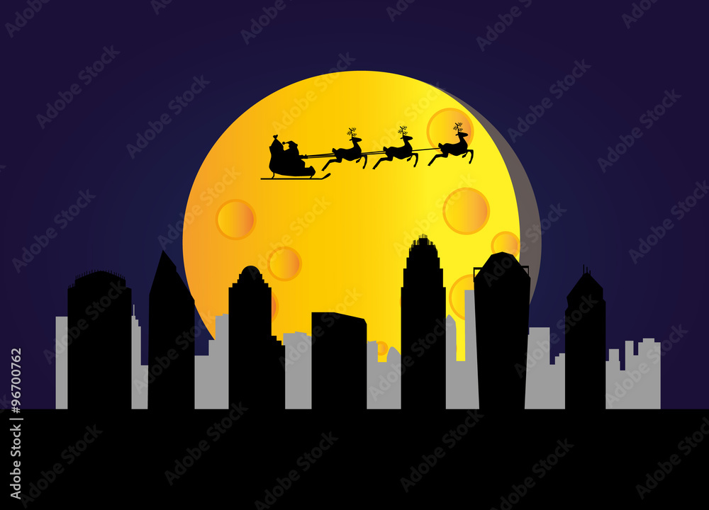 santa flying over the city of Charlotte