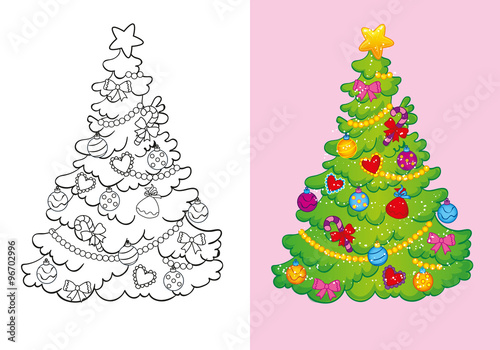 Coloring Book Of Decorated Christmas Tree