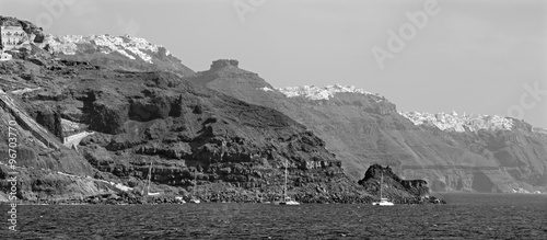 Santorini - The cliffs of calera, the Imerovigli and Skaros in the background. photo