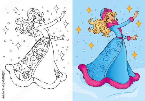 Coloring Book Of Snow Maiden In Traditional Costume