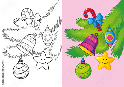 Coloring Book Of Christmas Decoration On The Branch