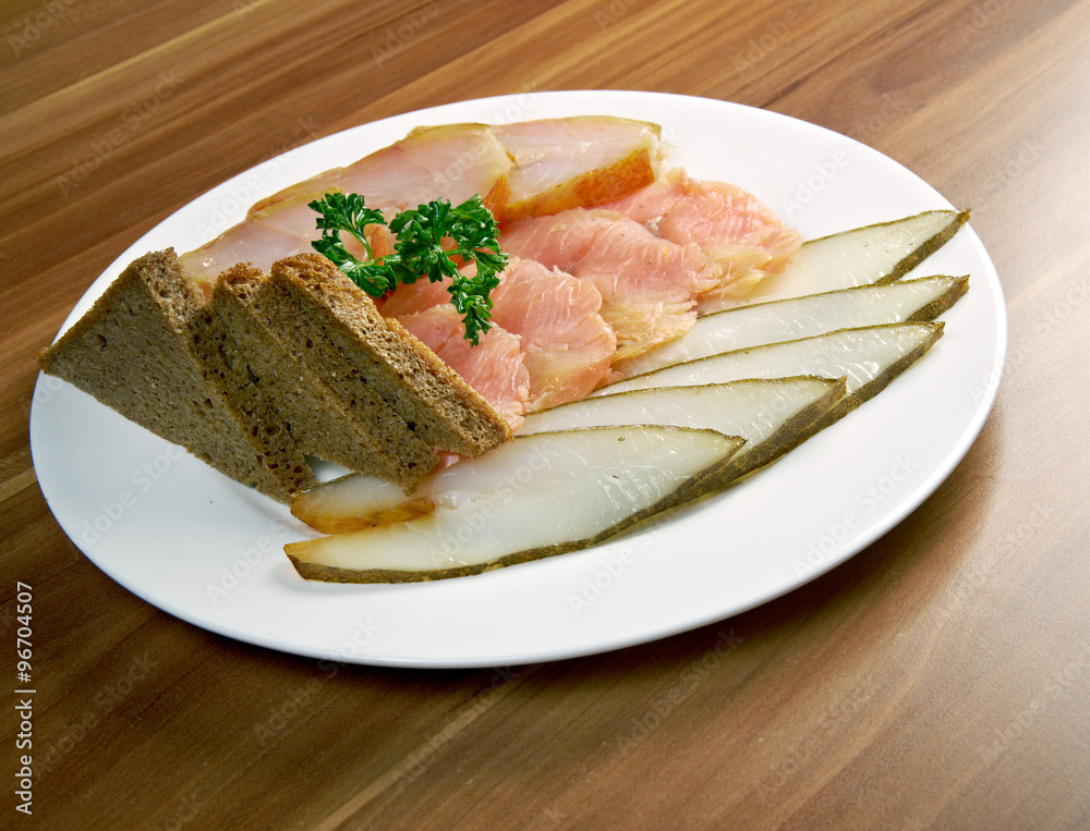 Seafood arrangement.salmon,halibut