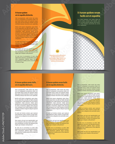 Vector empty tri-fold brochure print template design, trifold bright booklet or flyer