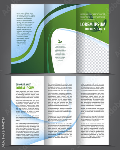 Vector empty tri-fold brochure print template design, trifold bright booklet or flyer