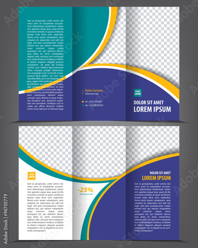 Vector empty tri-fold brochure print template design, trifold bright booklet or flyer