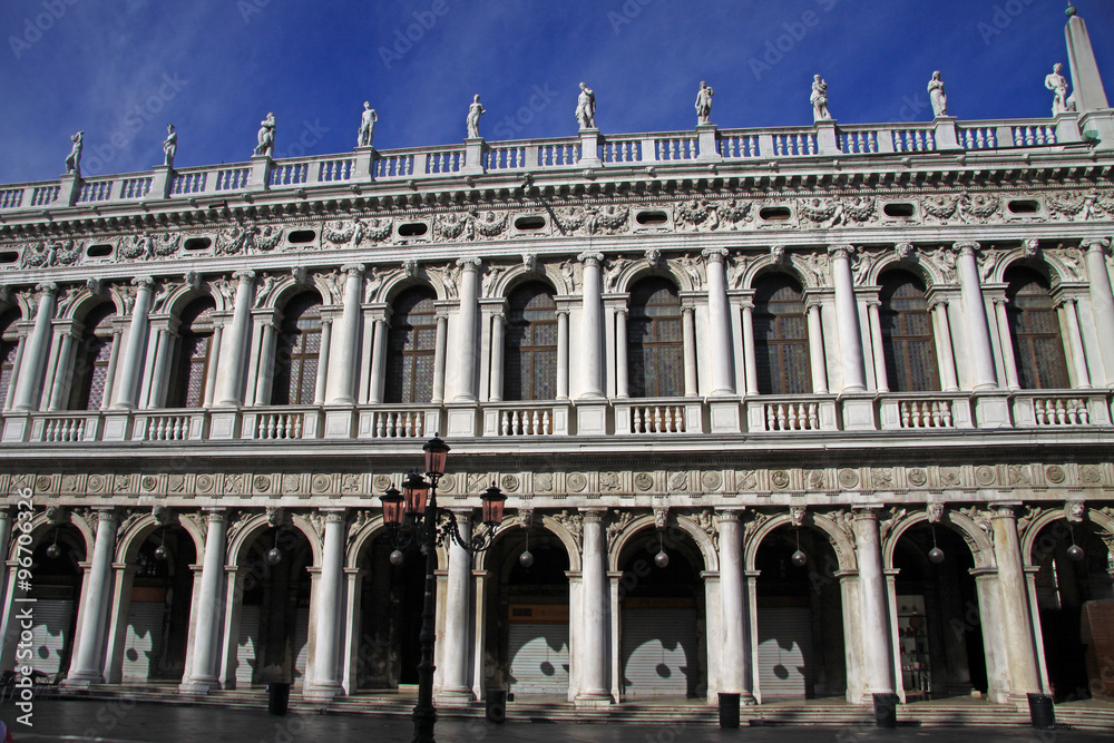 VENICE, ITALY - SEPTEMBER 02, 2012: Facade of the National Library (Biblioteca Nazionale Marciana) in St Mark's Square