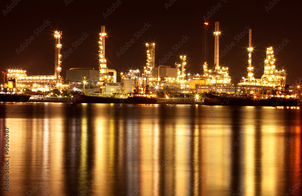Beautiful refinery oil plant at night
