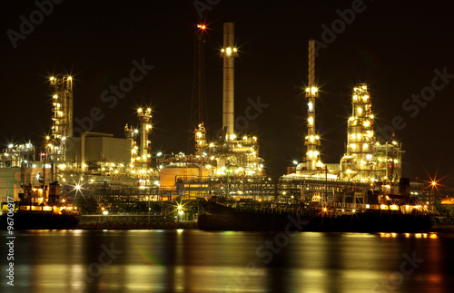 Refinery oil plant at night closeup