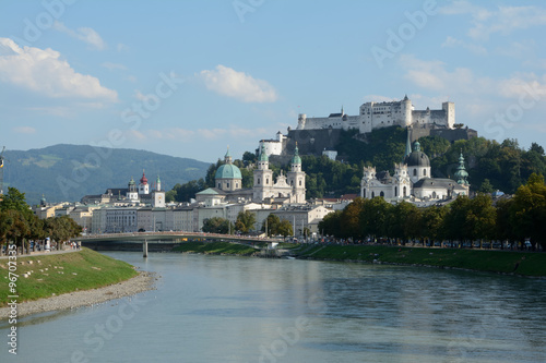 Old city at Salzach river in Salzburg in Austria