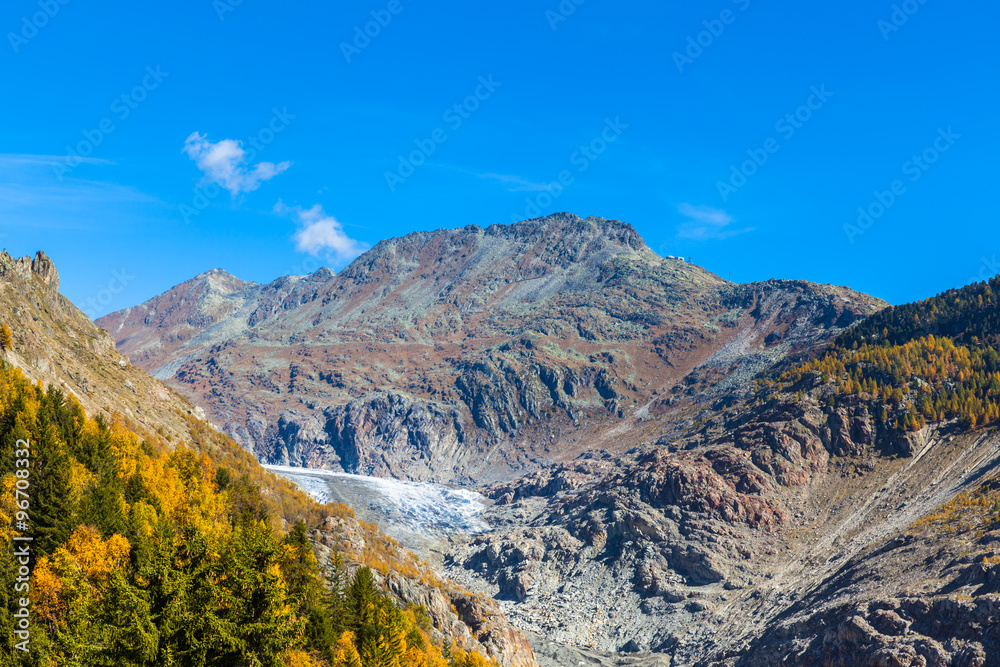 Autumn view of Aletsch glacier and Eggishorn