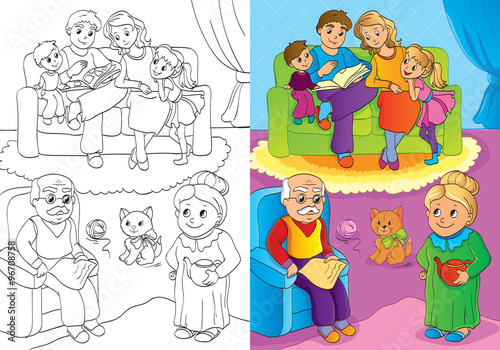 Coloring Book Of Whole Family Is At Home