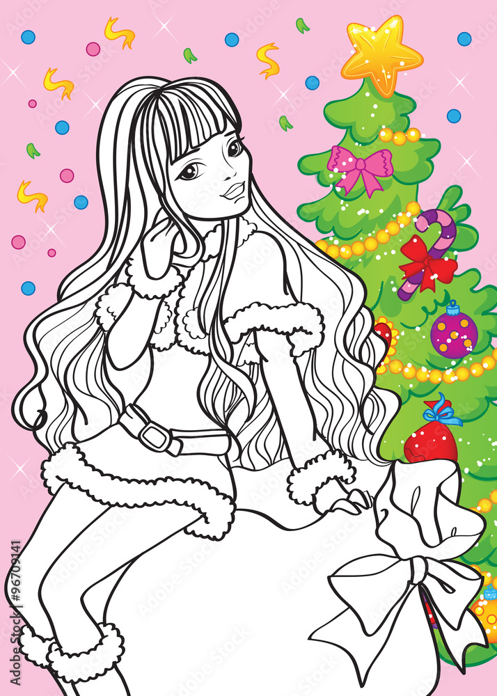 Coloring Book Of Beautiful Girl Sitting On Bag Coloring Book Of Beautiful Girl Sitting On Bag