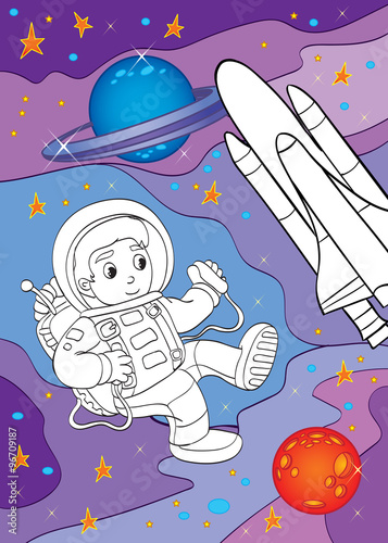 Coloring Book Of Astronaut And Spaceship