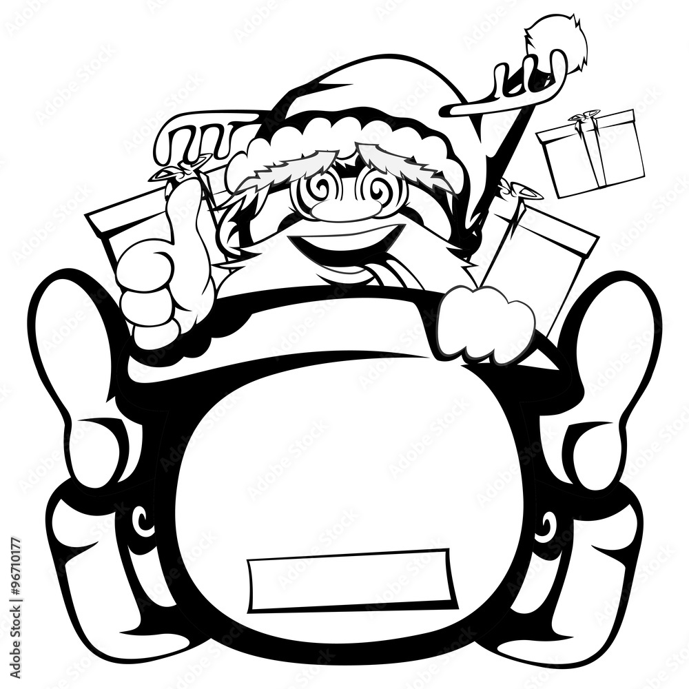 Santa Claus in action - Santa sleigh is out of control (crazy Santa with deer antler - silhouette) Santa Claus in action - Santa sleigh is out of control (crazy Santa with deer antler - silhouette)