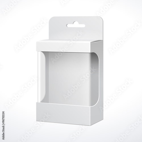 White Product Package Box With Window. Illustration Isolated On White Background. Ready For Your Design. 