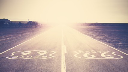Acrylglasbilder Route 66 Old film retro toned sunset over Route 66, USA.  © MaciejBledowski