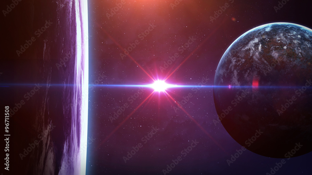 Obraz premium Planet over the nebulae in space. Elements of this image furnished by NASA