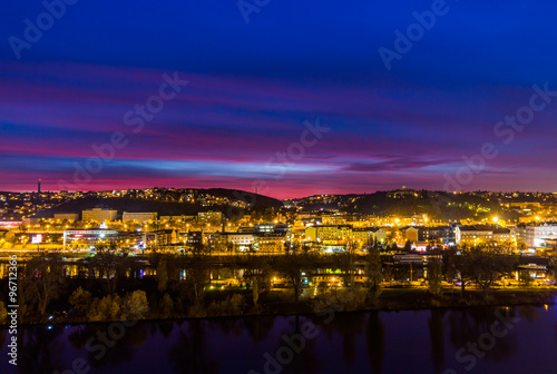 View to the night small district in big city Prague at blue hour, Czech Republic. © daliu