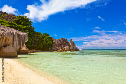 Famous beach Source d'Argent at Seychelles