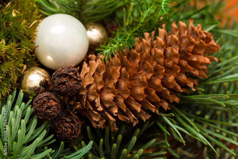 Christmas Decoration with Baubles and Spruce Cones Christmas Decoration with Baubles and Spruce Cones