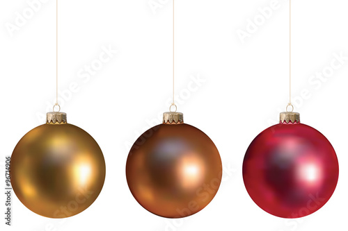 Boules de Noël or, cuivre, rouge, fixations dorées