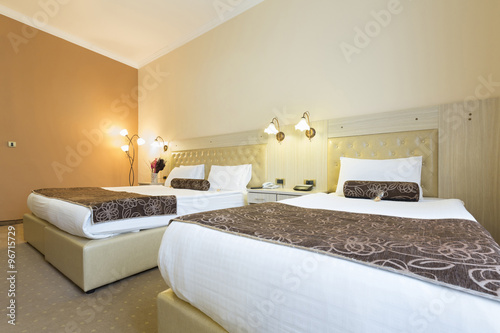 Interior of a double bed hotel room