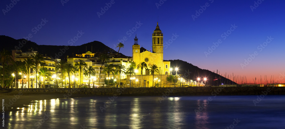 Sunset view of  church at  Sitges