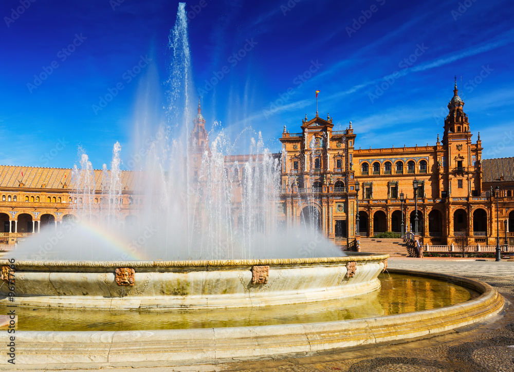   Plaza de Espana with fountain. Seville