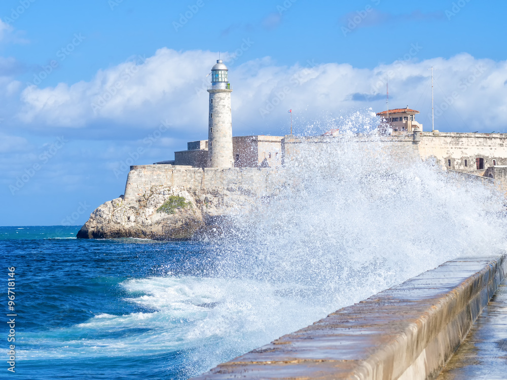 The Morro Castle in Havana with a stormy ocean