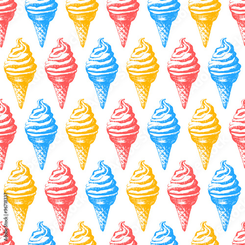 Seamless ice cream background.  Vintage style. 