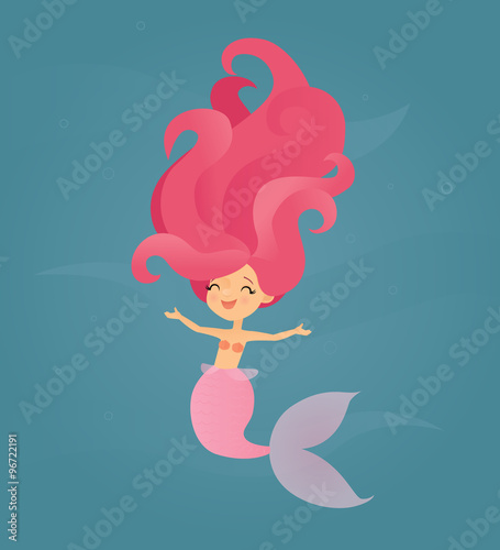 Smiling pink-haired mermaid