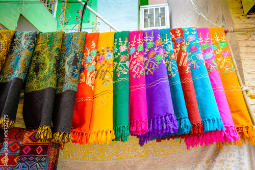 Indian shawls in a market photo