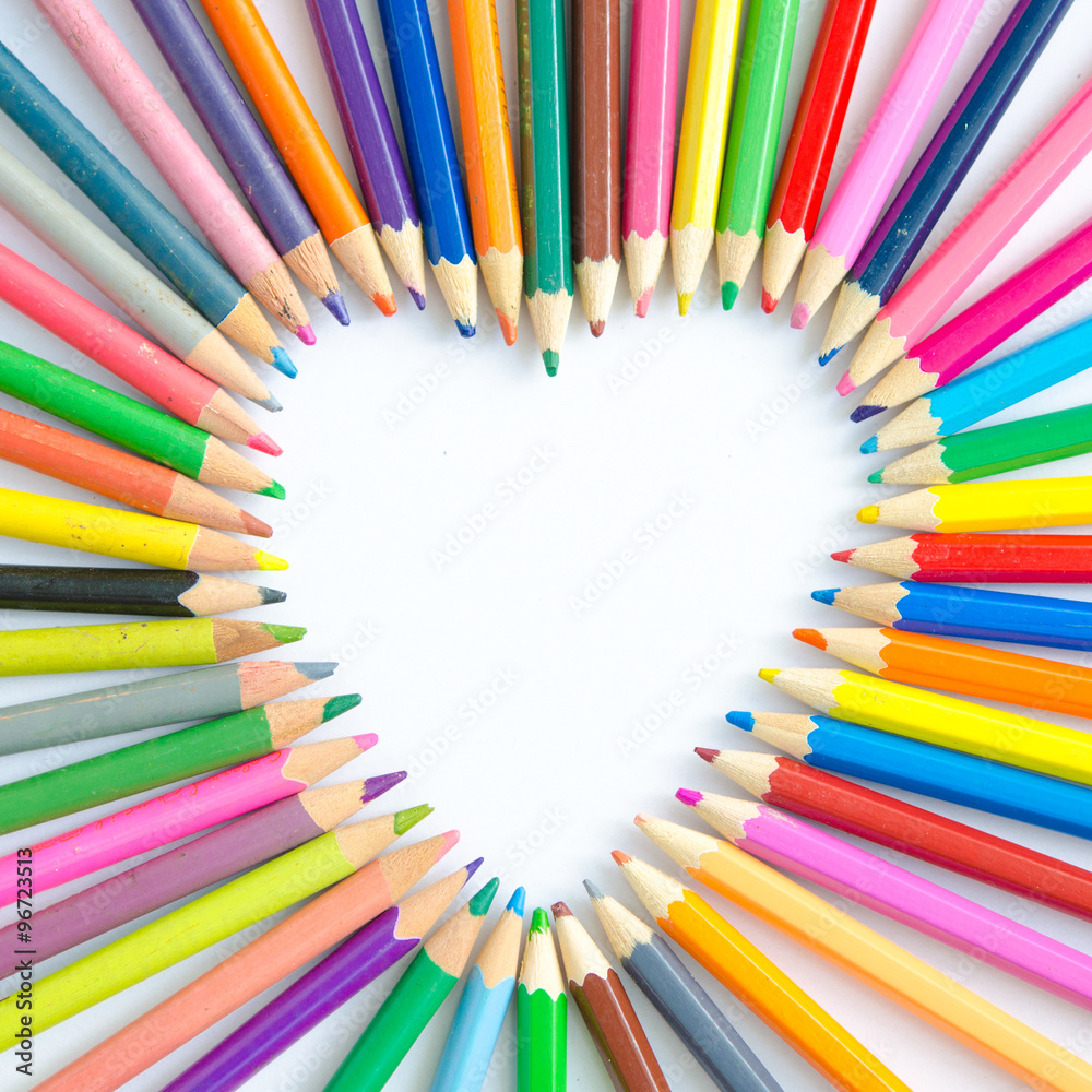 Abstract blur background. Crayon heart - Heart shape made of col Abstract blur background. Crayon heart - Heart shape made of col
