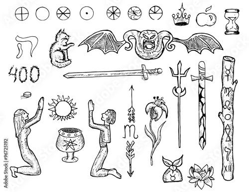 Graphic collection with mystic characters and symbols