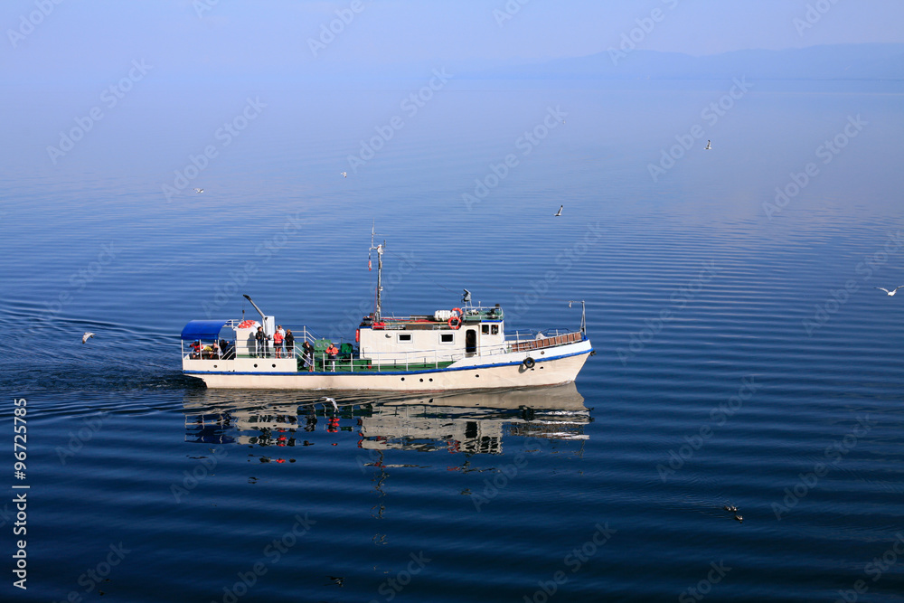 Boat in the Small Sea Strait of Lake Baikal,