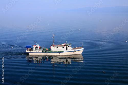 Boat in the Small Sea Strait of Lake Baikal 