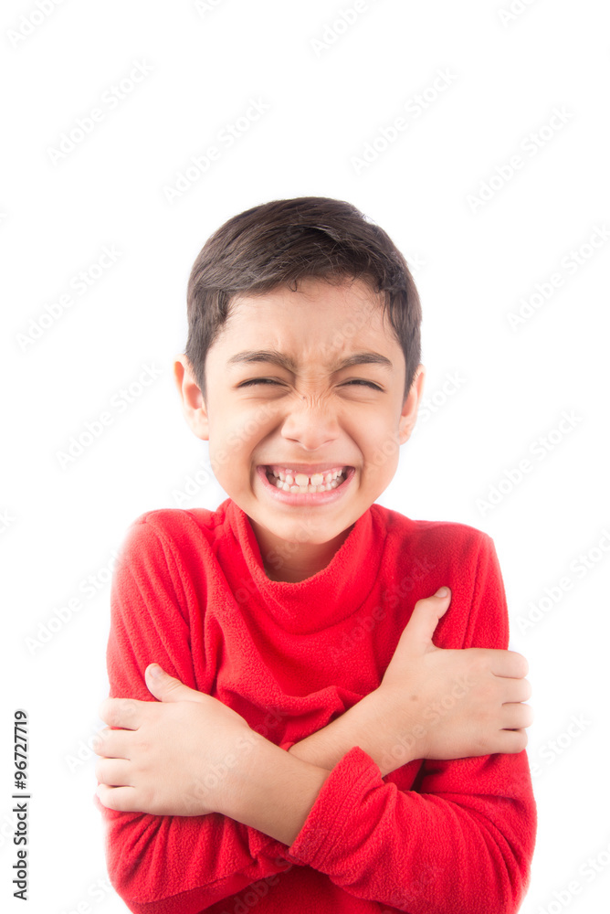 Little boy hugging himself with smiling Little boy hugging himself with smiling