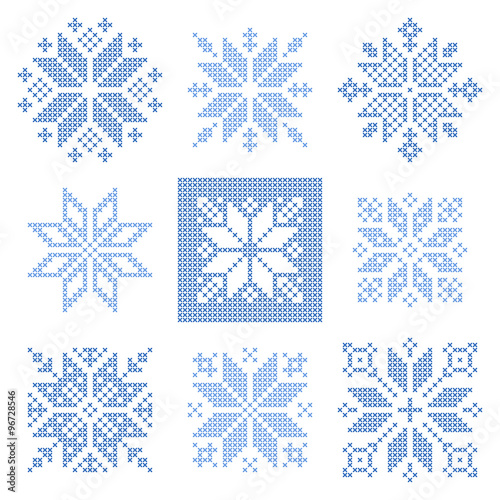 Cross stitch snowflakes pattern, Scandinavian