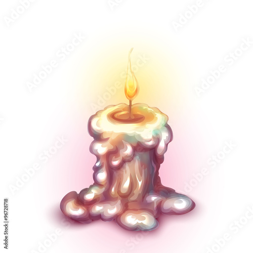 Vector illustration of old burning candle with shadow