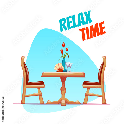 Vector illustration of cafe table with two chairs