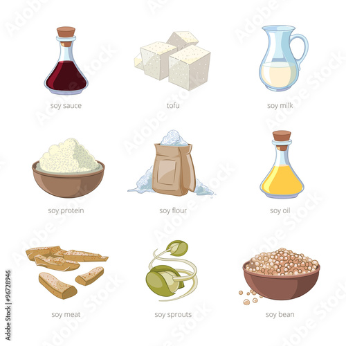 Cartoon soy food vector set
