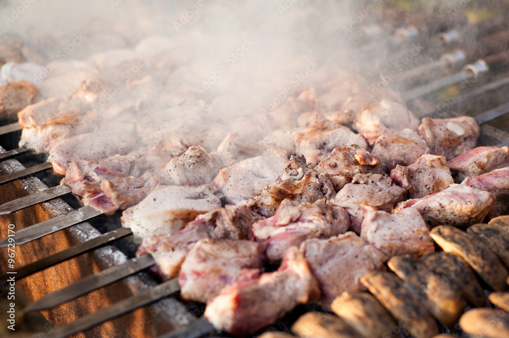 beef and pork steak bbq on the grill beef and pork steak bbq on the grill