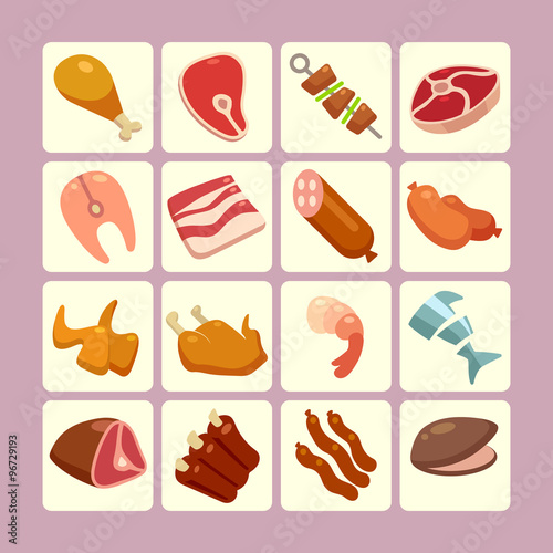 Meat flat icons vector set