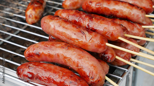 The delicious grilled Taiwanese sweet pork sausage.