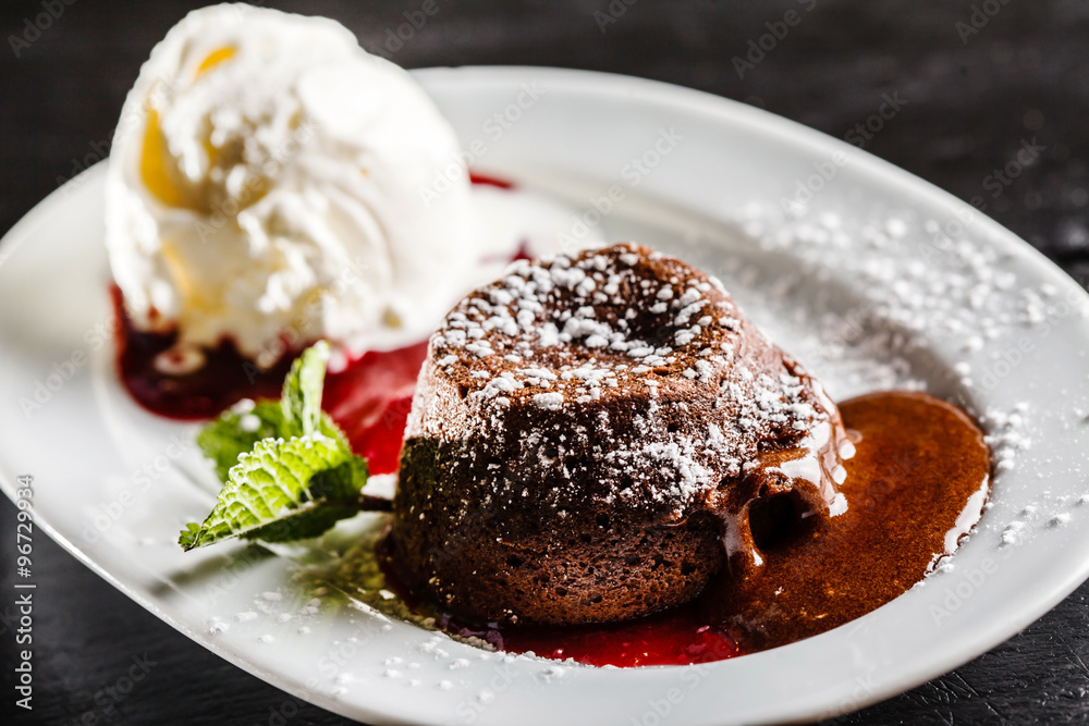 chocolate cake with ice cream