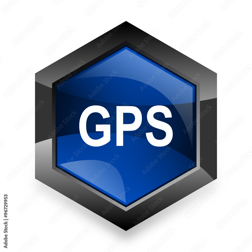 gps blue hexagon 3d modern design icon on white background gps blue hexagon 3d modern design icon on white background