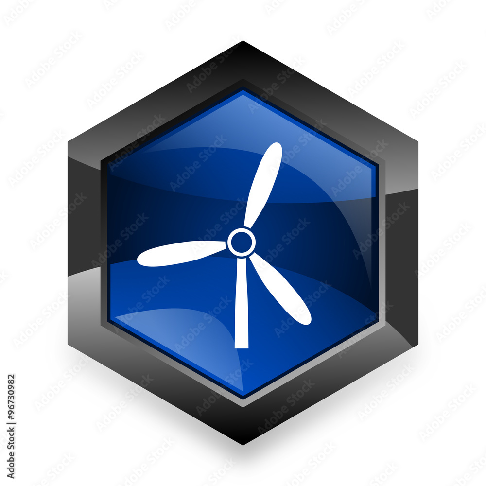 windmill blue hexagon 3d modern design icon on white background windmill blue hexagon 3d modern design icon on white background