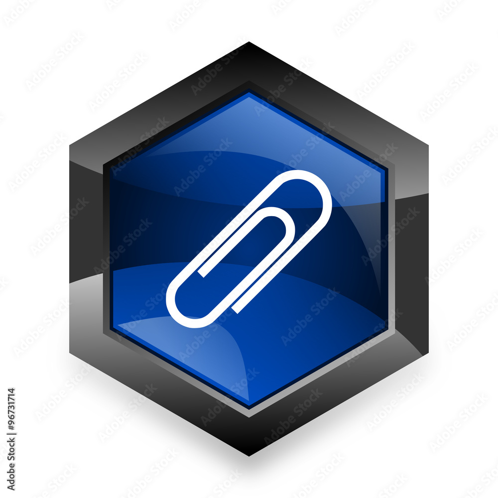 paperclip blue hexagon 3d modern design icon on white background paperclip blue hexagon 3d modern design icon on white background