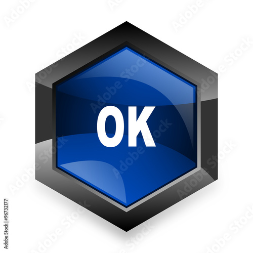 ok blue hexagon 3d modern design icon on white background