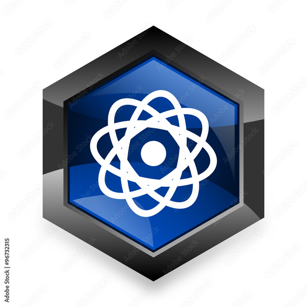 atom blue hexagon 3d modern design icon on white background atom blue hexagon 3d modern design icon on white background